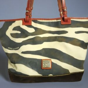 DOONEY & BOURKE ZEBRA CANVAS AND SUEDE TOTE.